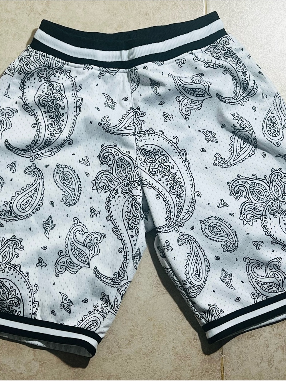 Kids White Paisley Print Athletic Shorts